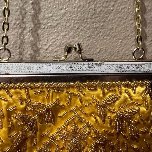 Pretty Vintage Yellow Hand Beaded Evening Bag/Purse - Picture 3 of 9